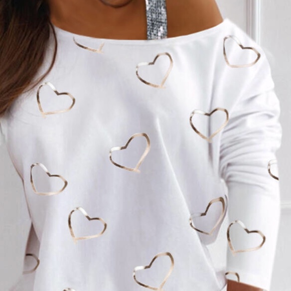Tops - - HP💝Print sequin heart one shoulder blouse …